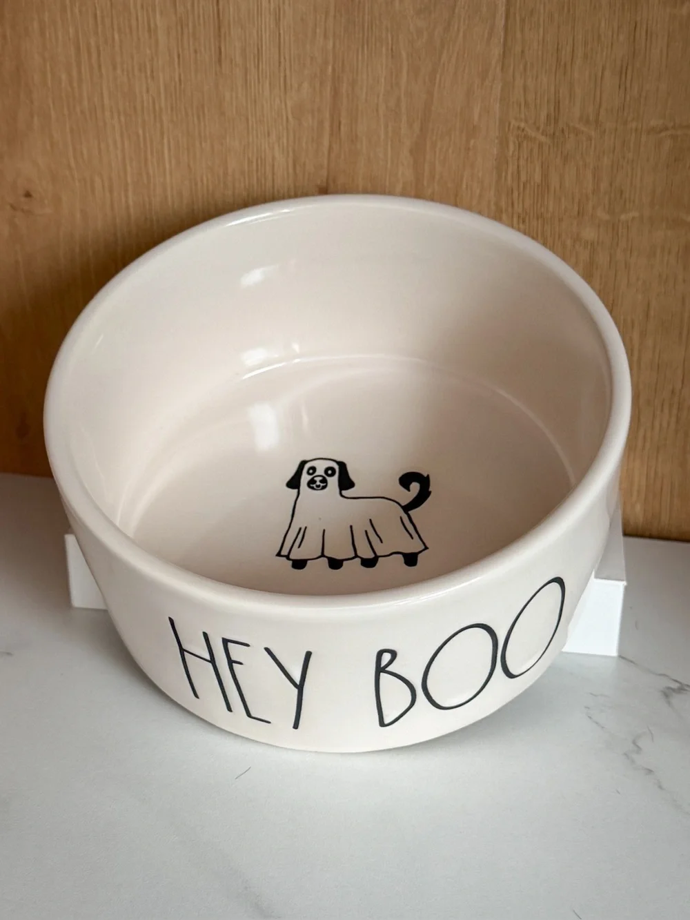 Rae Dunn HEY BOO Halloween Dog Pet Bowl Ghost Costume Ceramic